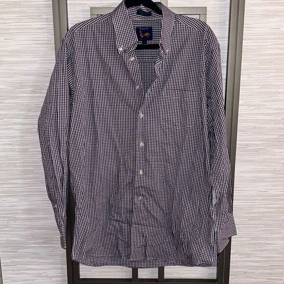 Forsyth co men's checkered plaid gingham long sleeve button-down shirt size M - Picture 2 of 6